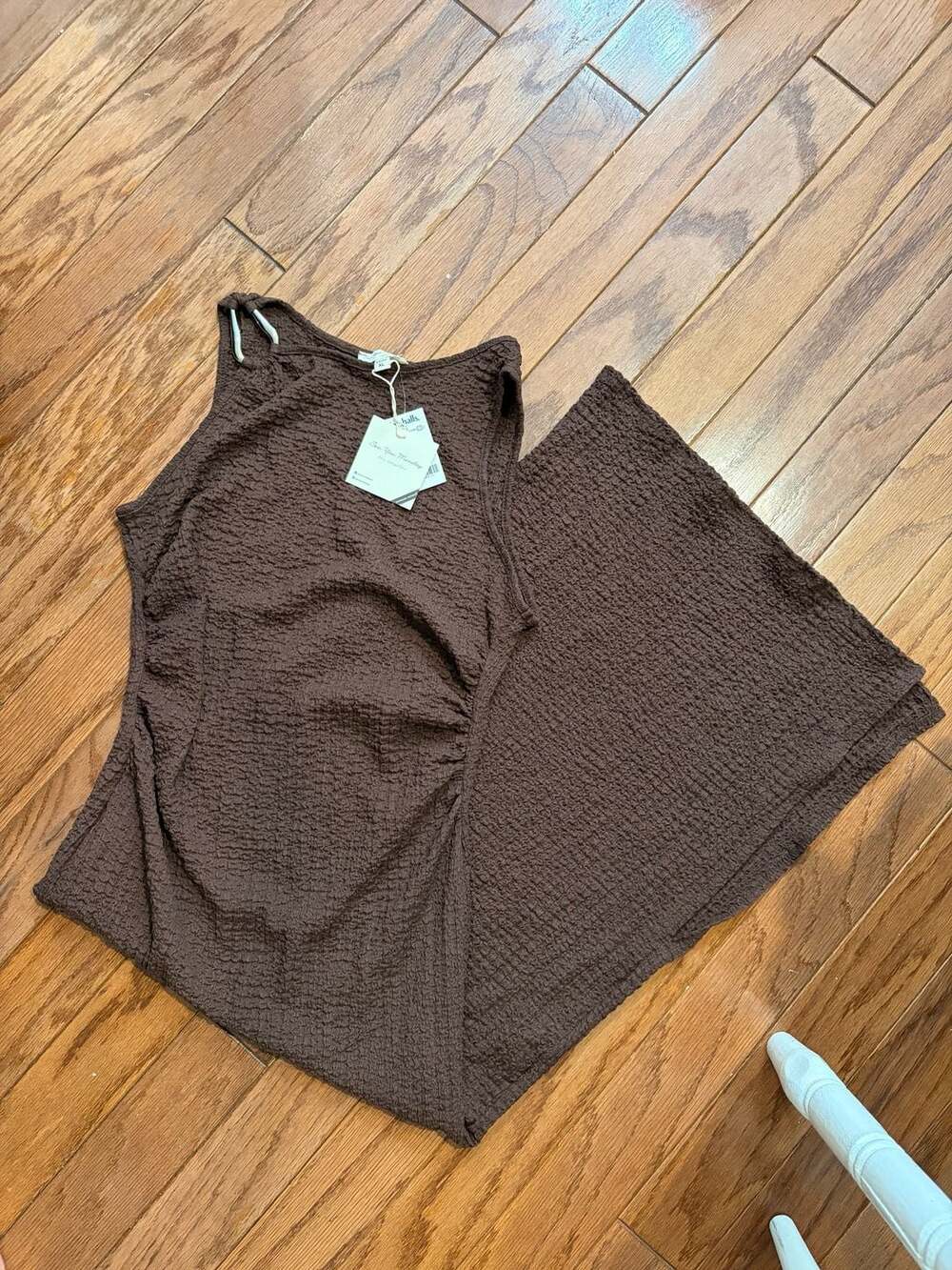 See You Monday Brown Textured Ruched Midi Dress Size XL
